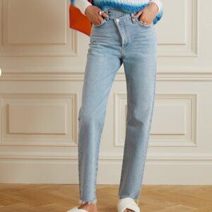 AGOLDE Criss Cross frayed high-rise straight leg organic jeans, Size 25